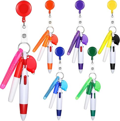 30 PCS مقطع القلم المكوك القابل للسحب مع Mini Highlighter Nurse Badge Pen Neon Marker LED Keychain Clip لممرضة هدية in Kuwait