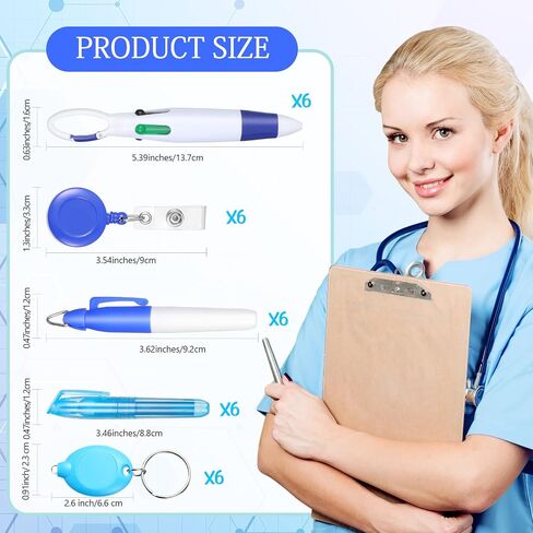 30 PCS مقطع القلم المكوك القابل للسحب مع Mini Highlighter Nurse Badge Pen Neon Marker LED Keychain Clip لممرضة هدية in Kuwait