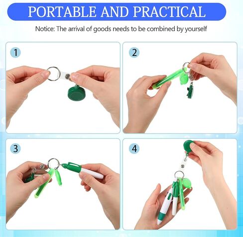 30 PCS مقطع القلم المكوك القابل للسحب مع Mini Highlighter Nurse Badge Pen Neon Marker LED Keychain Clip لممرضة هدية in Kuwait