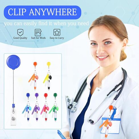 30 PCS مقطع القلم المكوك القابل للسحب مع Mini Highlighter Nurse Badge Pen Neon Marker LED Keychain Clip لممرضة هدية in Kuwait