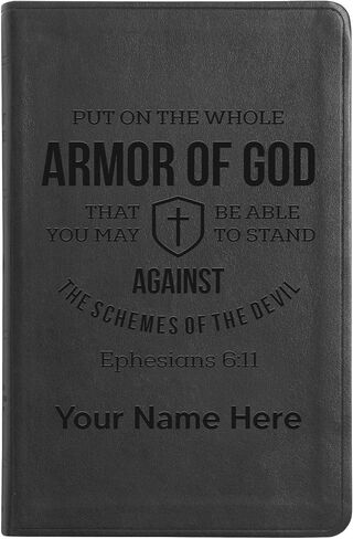 Personalized ESV Thinline Bible Large Print Faux Leather Holy Bible ESV | Custom Full Cover with Ephesians 6:11 Design and Your Own Text | Gift for Christian & Religious Celebrations | Black in Kuwait