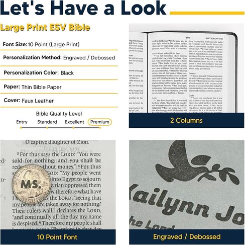 Personalized ESV Thinline Bible Large Print Faux Leather Holy Bible ESV | Custom Full Cover with Ephesians 6:11 Design and Your Own Text | Gift for Christian & Religious Celebrations | Black in Kuwait