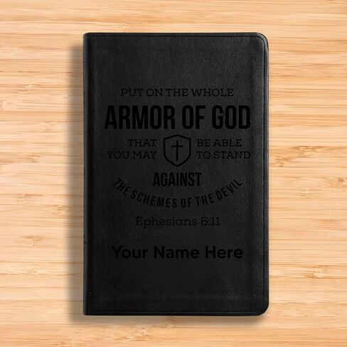 Personalized ESV Thinline Bible Large Print Faux Leather Holy Bible ESV | Custom Full Cover with Ephesians 6:11 Design and Your Own Text | Gift for Christian & Religious Celebrations | Black in Kuwait
