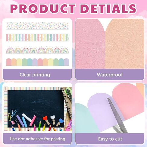 4 Rolls 118 FT Boho Bulletin Border Classroom Rainbow Hearts Polka Dot Prozer Trim Bulletin Board Stripe Stripe for School Classroom Chalkboard Office Decoration ، 4 Designs in Saudi Arabia