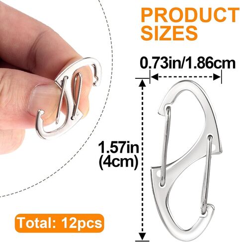 Winsyison 12pcs Zipper Clips anti theft ، أقفال سحب سحاب الزنك S Zipper ، Mini Dual Spring Carabiner Snap Hook for Outdoor Camping Hiking Fishing Fishcase Pascase على الظهر- الفضة in Kuwait