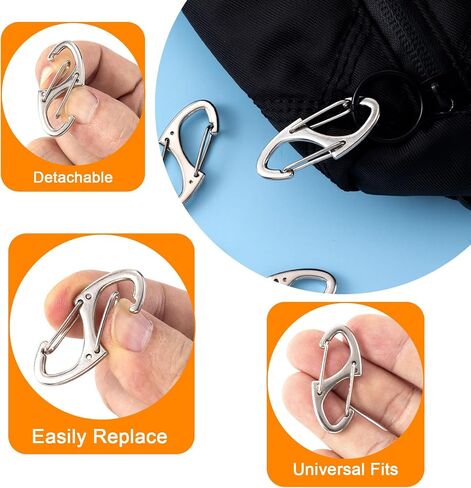 Winsyison 12pcs Zipper Clips anti theft ، أقفال سحب سحاب الزنك S Zipper ، Mini Dual Spring Carabiner Snap Hook for Outdoor Camping Hiking Fishing Fishcase Pascase على الظهر- الفضة in Kuwait