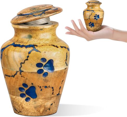 INTAJ Wooden Pet Urns for Dogs/Cats Ashes - Blue Resin Paws & Lichtenburg Design - Keepsake Cremation Urn Box, Pet Memorial Wooden Urns for Ashes, Small to Large Sizes (Classic, Small) in Saudi Arabia