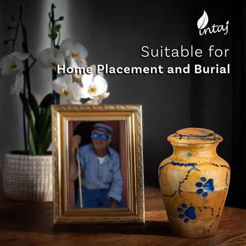 INTAJ Wooden Pet Urns for Dogs/Cats Ashes - Blue Resin Paws & Lichtenburg Design - Keepsake Cremation Urn Box, Pet Memorial Wooden Urns for Ashes, Small to Large Sizes (Classic, Small) in Saudi Arabia