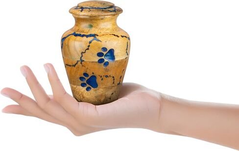 INTAJ Wooden Pet Urns for Dogs/Cats Ashes - Blue Resin Paws & Lichtenburg Design - Keepsake Cremation Urn Box, Pet Memorial Wooden Urns for Ashes, Small to Large Sizes (Classic, Small) in Saudi Arabia