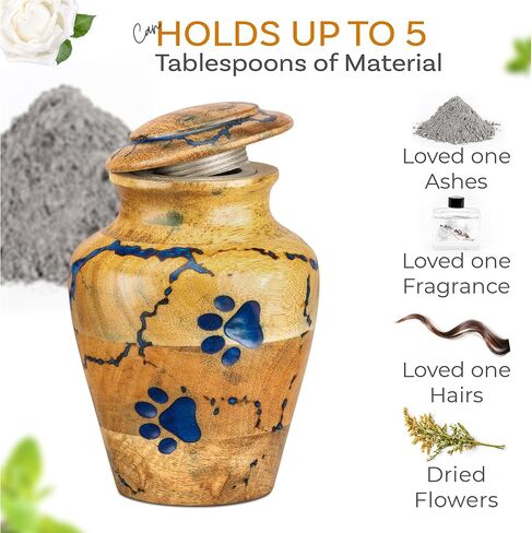 INTAJ Wooden Pet Urns for Dogs/Cats Ashes - Blue Resin Paws & Lichtenburg Design - Keepsake Cremation Urn Box, Pet Memorial Wooden Urns for Ashes, Small to Large Sizes (Classic, Small) in Saudi Arabia