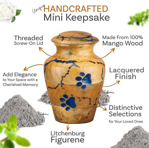 INTAJ Wooden Pet Urns for Dogs/Cats Ashes - Blue Resin Paws & Lichtenburg Design - Keepsake Cremation Urn Box, Pet Memorial Wooden Urns for Ashes, Small to Large Sizes (Classic, Small) in Saudi Arabia