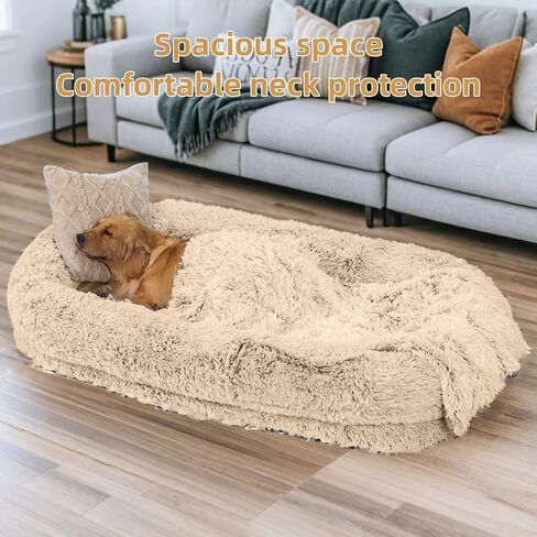 Human Dog Bed, 71''x45''x12'' Size Fits Adult and Pet Washable Giant People DogBed 10 CM Thick Memory Foam Large Oversize Dog Bed with Plump Pillow, Blanket, Strap - Grey in Saudi Arabia