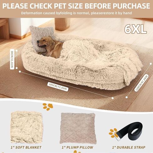 Human Dog Bed, 71''x45''x12'' Size Fits Adult and Pet Washable Giant People DogBed 10 CM Thick Memory Foam Large Oversize Dog Bed with Plump Pillow, Blanket, Strap - Grey in Saudi Arabia