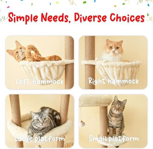 Cat Tree, Floor to Ceiling Cat Tower Adjustable Height [92.9-102.4 in=235-258cm], 7 Tiers Cat Climbing Play House with Fully Sisal Scratching Post, Cozy Condo & Hammocks for Indoor Cats, Beige in Kuwait