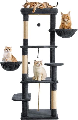 58.5" Cat Tree Tower for Indoor Cats, Soft Plush Multi-Level Cat Furniture House with 2 Cat Hammocks, Hanging Balls, Scratching Posts in Saudi Arabia