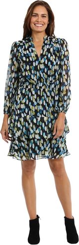 London Times womens Elastic Waist Blouson Waist Bishop Sleeve Feminine Flattering Versatile Dress in Saudi Arabia