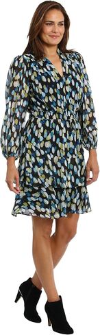 London Times womens Elastic Waist Blouson Waist Bishop Sleeve Feminine Flattering Versatile Dress in Saudi Arabia