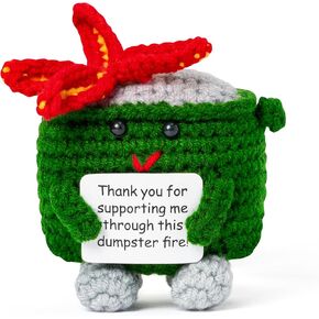 Emotional Support Dumpster Fire - 1PCS Handmade Crochet Dumpster Fire Doll with Positive Card Adorable Emotion Crochet Knitting Handmade Funny Knitted Toys Support Gifts for Friends (Blue)