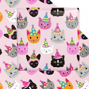 WRAPAHOLIC Cat Wrapping Paper Sheet - 6 Sheets Black Cat Design Folded Flat for Birthday, Baby Shower, Party, Holiday - 19.7 Inch X 27.5 Inch Per Sheet