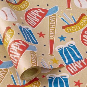 RUSPEPA Baseball Birthday Wrapping Paper Roll for Boys, Mini Roll, Vibrant Baseball, Hotdog, Hat Patterns Gift Wrap Paper Ideal for Boys' Sports-Themed Birthday Celebrations, 17 Inches x 16.4 Feet