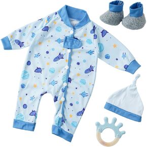 BABESIDE 4 PCS Reborn Baby Doll Clothes Set with Rattle for 17-22 Inch Dolls, Universe Theme Baby Dolls Outfit Accessories Set Boys Girls Doll Clothing, Blue