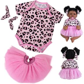 Aori Reborn Baby Dolls Clothes 20 inch Pink Leopard Outfit Set for 17-20 Inch Reborn Doll Newborn Girl