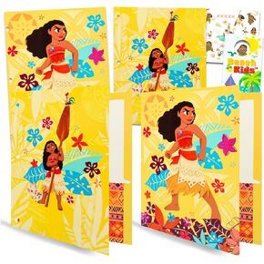 Moana Folders for School - Disney Pocket Folder Bundle Includes 4 Laminated Moana Plastic Portfolios, Stickers, More School Supplies for Girls
