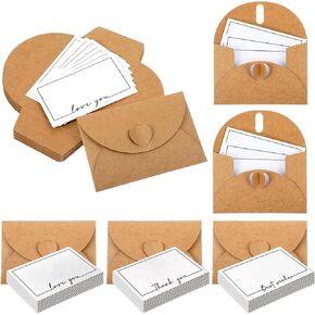 30 PCS Mini Envelopes with card kraft paper heart-shaped buckle small gift card envelopes, wedding party gifts, greeting card mailing, business cards, graduation ceremony (4.1 x 2.8 inches)