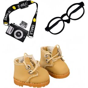 3 Pieces Doll Clothes Set Accessories, Mini Doll Canvas Sneakers Glasses Water Bottle Bag Decoration for 17cm Dolls, Mini Finger Shoes, Cute Outfit Clothing Accessory for 1st/2nd/3rd Gen Monsters Doll