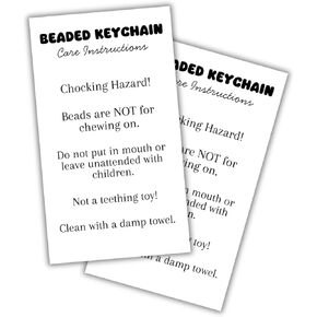 Beaded Keychain Care Instruction Cards 50pk 2x3.5" Beadable Blanks for Clients Focal Beads Crafters Pen Makeup Bottle Opener Bubblegum