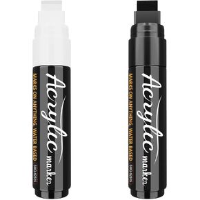 Acrylic Paint Markers, 15mm Jumbo Felt Tip, Black and White Colored Waterproof and Permanent Paint Pens for Tagging, Signs, Calligraphy, and Outdoor Paintings