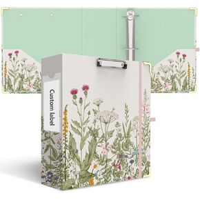 3 Ring Binder 3 Inch, Cute Decorative Hardcover Low Profile Clipboard with Storage, 3'' Round Ring Binders for Letter Size Paper, Durable Binder Organizer for School Office Supplies(Cactus Flowers)