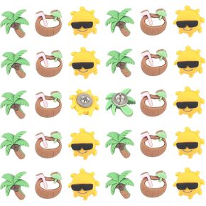 30 Pcs Coconut Palm Tree Sun Push Pins Cute Decorative Thumb Tacks Thumbtacks for Home Office Cork Bulletin Board Photos Memo 3 Styles
