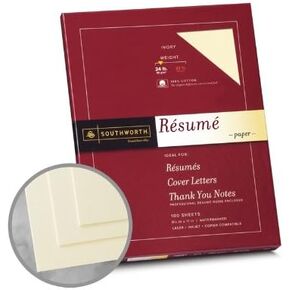 Southworth Resume 100% Cotton Ivory Paper - 8 1/2 x 11 in 24 lb Bond Wove 100% Cotton Watermarked 100 per Package