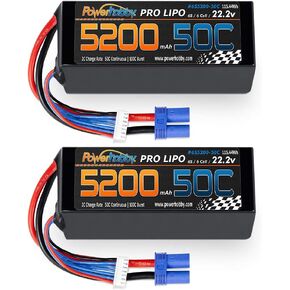 PowerHobby 6s 22.2v 5200mah 50c Lipo Battery W EC5 Plug 6-Cell (2 Pack)