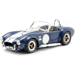 1965 Shelby Cobra 427 S/C Dark Blue Metallic with White Stripes with Printed Carroll Shelby's Signature on The Trunk 1/18 Diecast Model Car