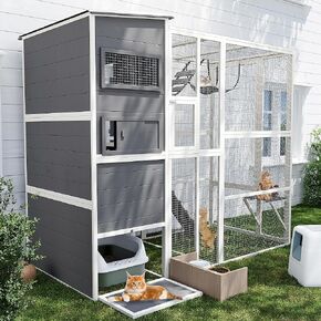 Catio Outdoor Cat seprosure ، 4 مستويات حاويات كبيرة للقطط Mulitiple تمشي في فناء Cat مع سقف مقاوم للماء ، 74 بوصة في الهواء الطلق مع أرجوحة معلقة (رمادي ، 74 ")