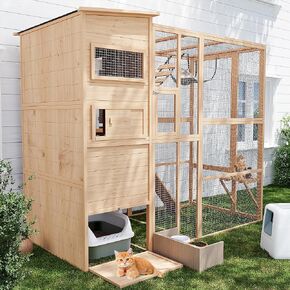 Catio Outdoor Cat Enclosure,4 Tiers Large Enclosures for Mulitiple Cats Walk in Cat Patio with Waterproof Roof, 74" Outdoor Catios with Hanging Hammock (Grey, 74") in Saudi Arabia