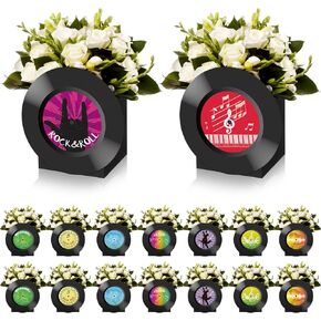 Spiareal 18 Sets 50s Vinyl Record Flower Boxes for Table Retro Music Table Centerpieces Rock and Roll Party Decorations 3D Vinyl Record Centerpieces for Decades 1950s 80s 90s Music Birthday Party