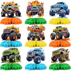 9Pcs Monster Truck Birthday Decorations Monster Truck Party Centrepieces Grave digger Birthday Decorations Monster Inc Party Decorations Monster Truck Table Cloths Decorations