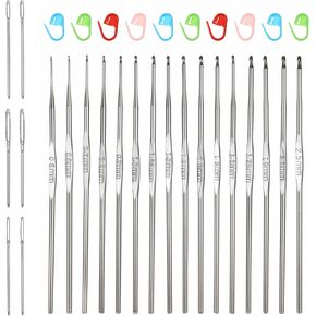 16 PCS Small Crochet Hooks Lace Crochet Hooks 0.5mm-2.5mm Tiny Stainless Steel Knitting Needles with Big Eye Blunt Yarn Needle Stitch Markers for DIY Lace Craft
