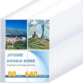 400 Pockets 4 Pocket Card Sleeves,Double-Sided 4 Pocket for 3 Ring Binder, Fit 2.5x3.5 Cards, 50 Sheets A5 Binder Sleeves,Top Loading Page Protector, Ultra Clear for Photos, Postcards, Trading Cards