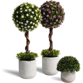 3Pcs Fake Plants 14.57 Inch, Artificial Boxwood Topiary Ball Tree in Cement Planter, Artificial Plants Indoor for Home Bathroom Bedroom Kitchen Office Room Decor in Kuwait