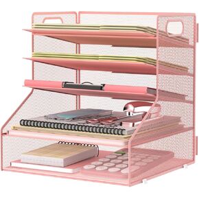SUPEASY 5-Tier Desk File Organizer, Metal Letter Paper Tray, Desk Organizers and Accessories for Home Office Supplies, Black