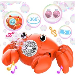 Rechargeable Bubble Machine - Lights Up Crab Bubble Maker for Kids with 360° Moving & Auto-Dodge & Music - Party Birthday Gifts Outdoor Toys for Toddlers Ages 3+ Boys Girls