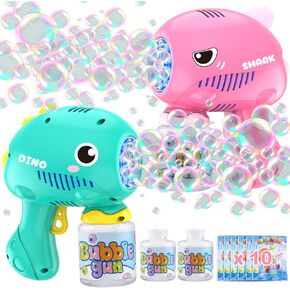 2 Pack Bubble Gun Machine for Kids, Automatic Light Up Bubble Blower with 2 Bottles 10 Bags Refill Solution, 10 Holes Bubble Guns Blaster for Toddlers, Outdoor Toys Gifts, Wedding Party Favor