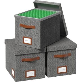 File Box for Hanging, File Organizer Box with Lid Decorative File Folders Organizer with One-Piece Integrated Plastic Slide Rail (Black, 13.2x10.1x10.1inch(2pack))