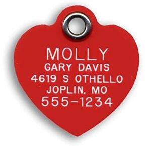 LuckyPet Pet ID Tag - Red Plastic Heart - Custom Engraved Dog Tags & cat Tags. Durable, Easy to Read, Safety Reflective on Back. Size: Medium
