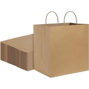 BagDream Brown Paper Bags With Handles 12x7x12 100Pcs - Kraft Shopping Merchandise Retail, Takeout/To Go, Wider-gusset Recycled Gift Bulk