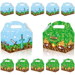 LeiGuoMinyyu 16pcs Cartoon Games Theme Birthday Party Candy Bags Green Goodie Gift Boxes for Kids Boys Girls Theme Birthday Party Supplies Decorations